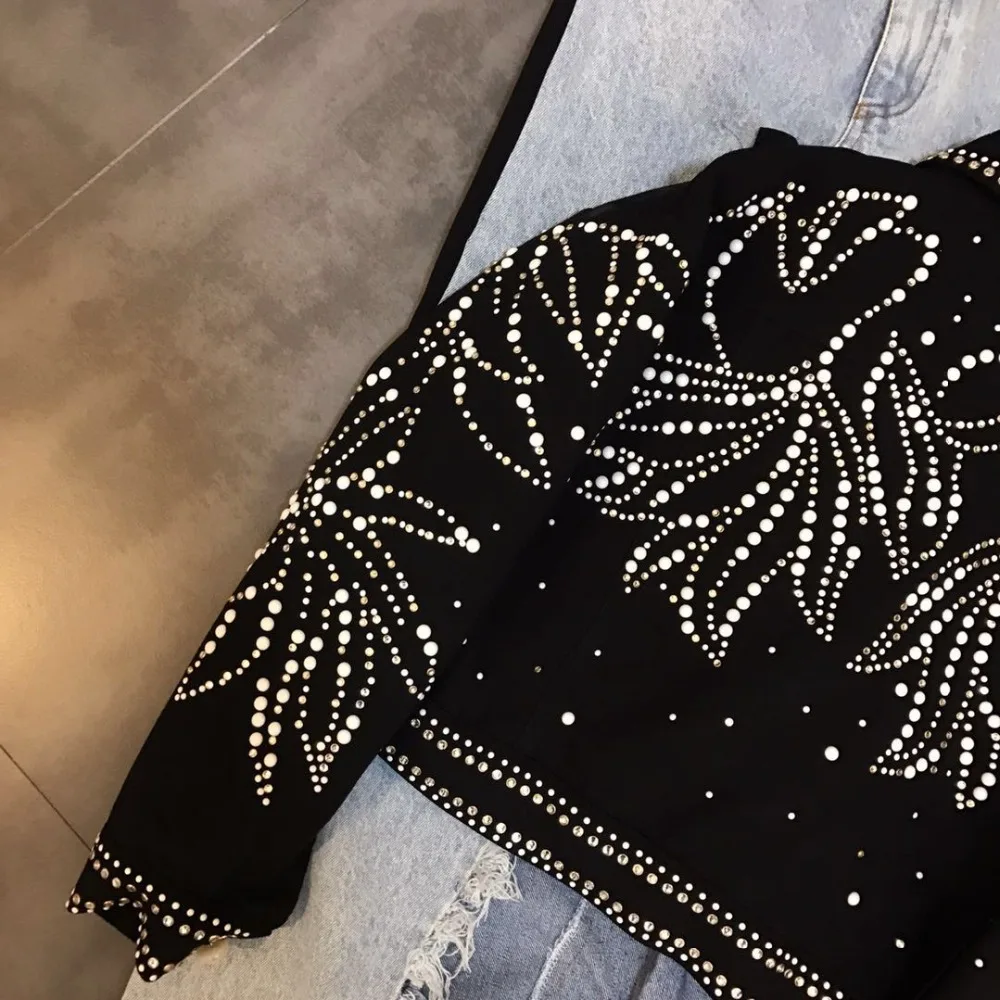 Figure Nouvelle Veste En Lourde De Streetwear Automne Feuille Peal Haut 2018 Nail clouté Tendance Perles Femme Gamme Céramique L'industrie CxoedB