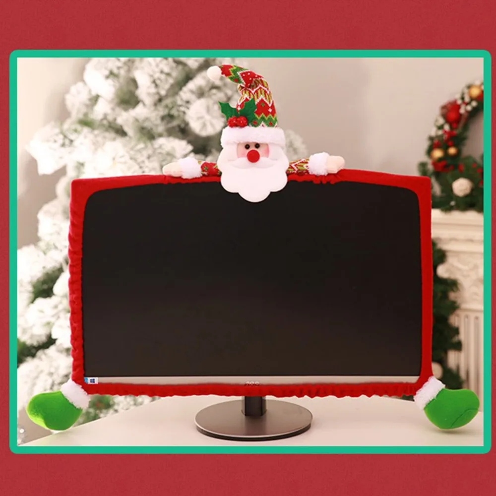 new style Christmas decoration Christmas computer screen set Three-dimensional cartoon computer cover