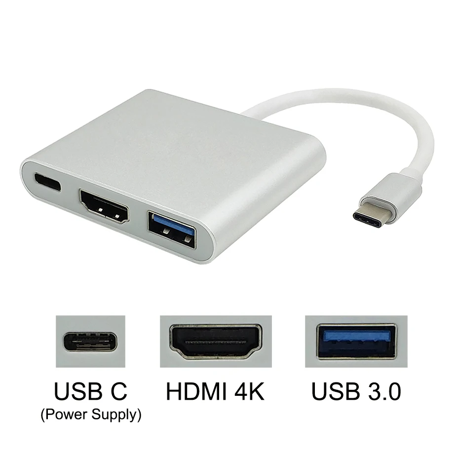 

3 in 1 Type C USB 3.1 To USB-C HDMI 4K USB 3.0 HUB Cable Digital AV Multi Port Adapter For Computer Tablet Television Macbook