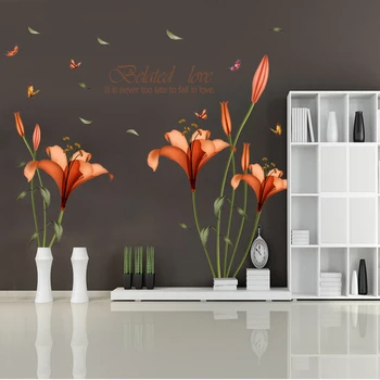 

New Orange Flowers Wall Stickers for Kid's Bedroom Living Room Background Decorative Self-adhesive Removable PVC Wall Sticker