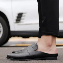 Мужские сандалии; Новинка года; летние шлепанцы; Мужская обувь из искусственной кожи; пляжные сандалии; повседневные мужские шлепанцы без застежки; шлепанцы; Мокасины