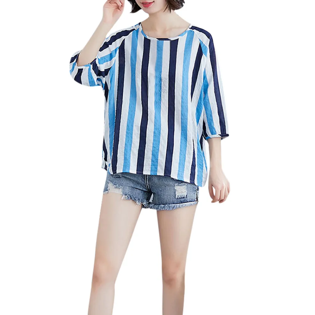 

Women Tshirt Summer Tees Tops Fashion Print Striped T Shirt Loose O-Neck Shirts Top T Shirt Women camisetas verano mujer