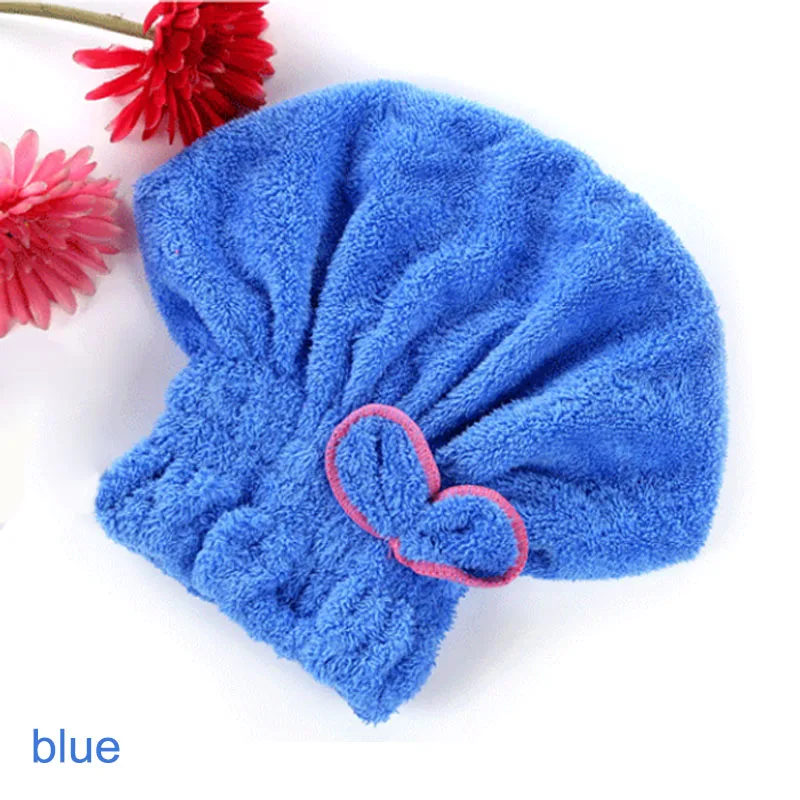 Головные уборы, банные принадлежности, Коралловая бархатная шапочка для купания 25*30 см, шапка для сухих волос, супер абсорбент, быстро сохнет, тюрбан для волос - Цвет: Синий