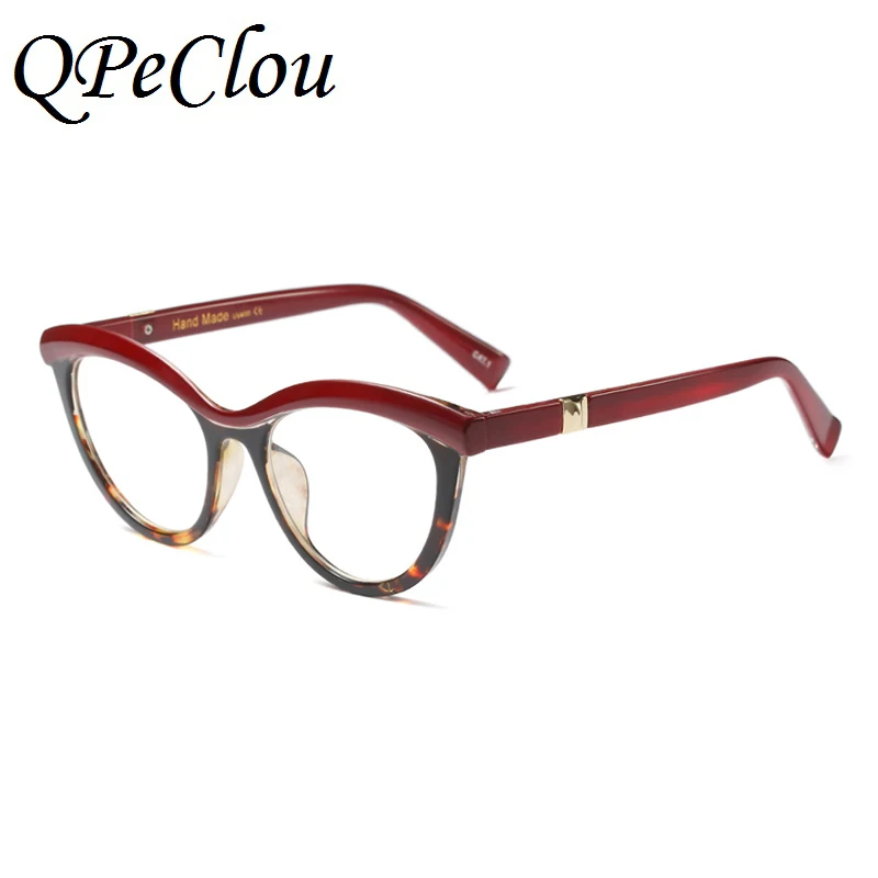 QPeClou, кошачий глаз, леопардовая оправа, женские брендовые уникальные стереоскопические очки, оправа, женские прозрачные линзы, без градусов, Oculos UV400 - Цвет оправы: Red Leopard0458