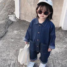 Хлопковый комбинезон с принтом сзади для мальчиков и девочек, повседневная одежда с длинными рукавами для малышей, одежда для альпинизма, детские комбинезоны, H0901