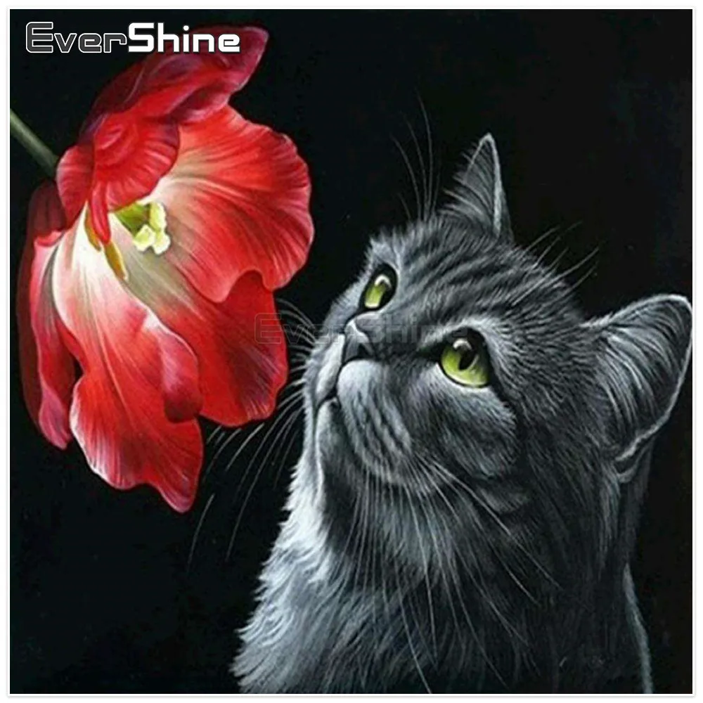 

EverShine Diamond Painting Cross Stitch Cat Diamond Mosaic Picture Rhinestone Handmade Diamond Embroidery Animals Home Decor