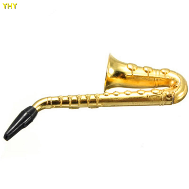 IN STOCK Brand New Saxophone Design Pipe Handle Spoon Smoking Pipe Metal Pipe for Dry Herb Tobacco Gold Metal Pipe04