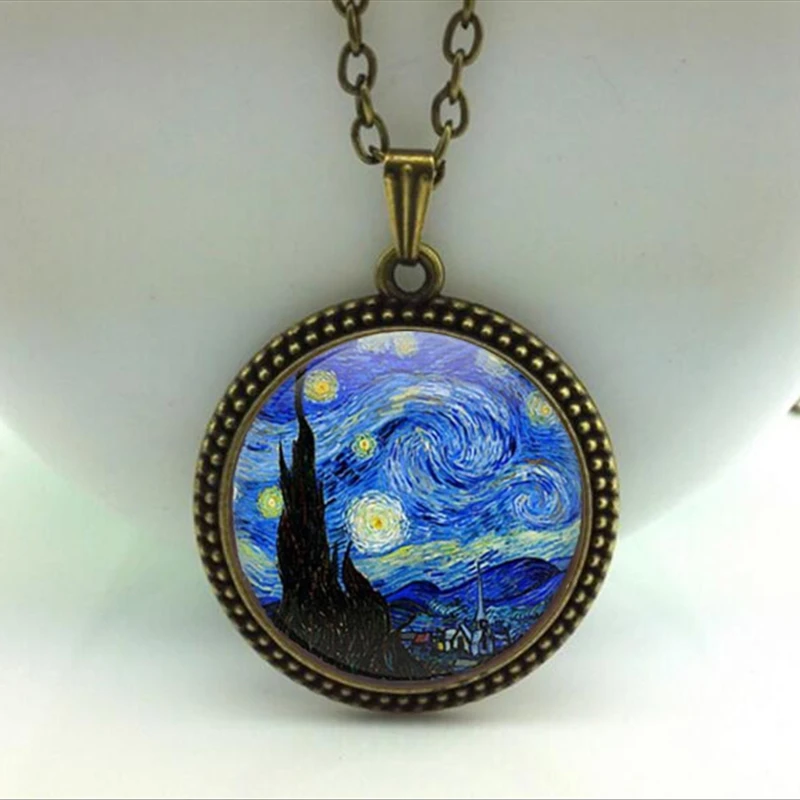 Подвеска Звездная ночь Ван Гог Звездная ночь ожерелье стекло искусство фото кулон ожерелье искусство подарок для нее или него HZ1