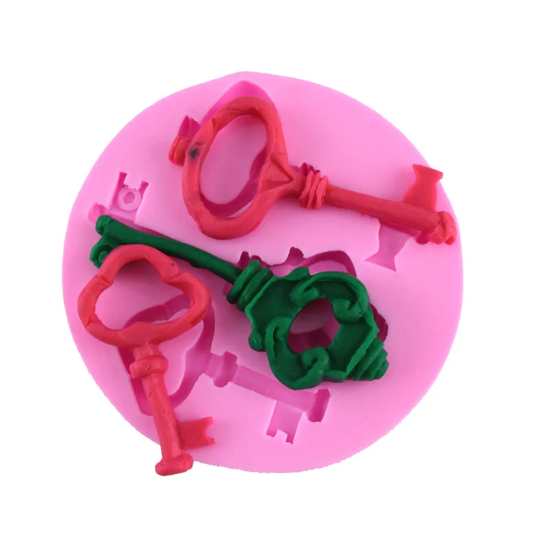(6 pieces/lot) Latest 7.5 * 1cm 3 cavities key shape sililcone cake tools fondant decor DIY baking pastry accessories |
