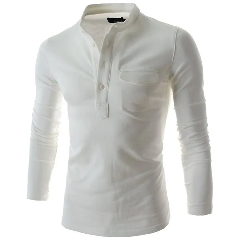 Мужская рубашка поло,, корейский стиль, с карманами, дизайн раковины, мужская, одноцветная, простая, повседневная, тонкая, с длинным рукавом, рубашка поло, топы, футболки, M-XXL - Цвет: White