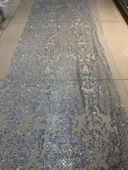 

nice looking French tulle embroidery lace fabric DiuDiu-6136 with beads african net lace textile