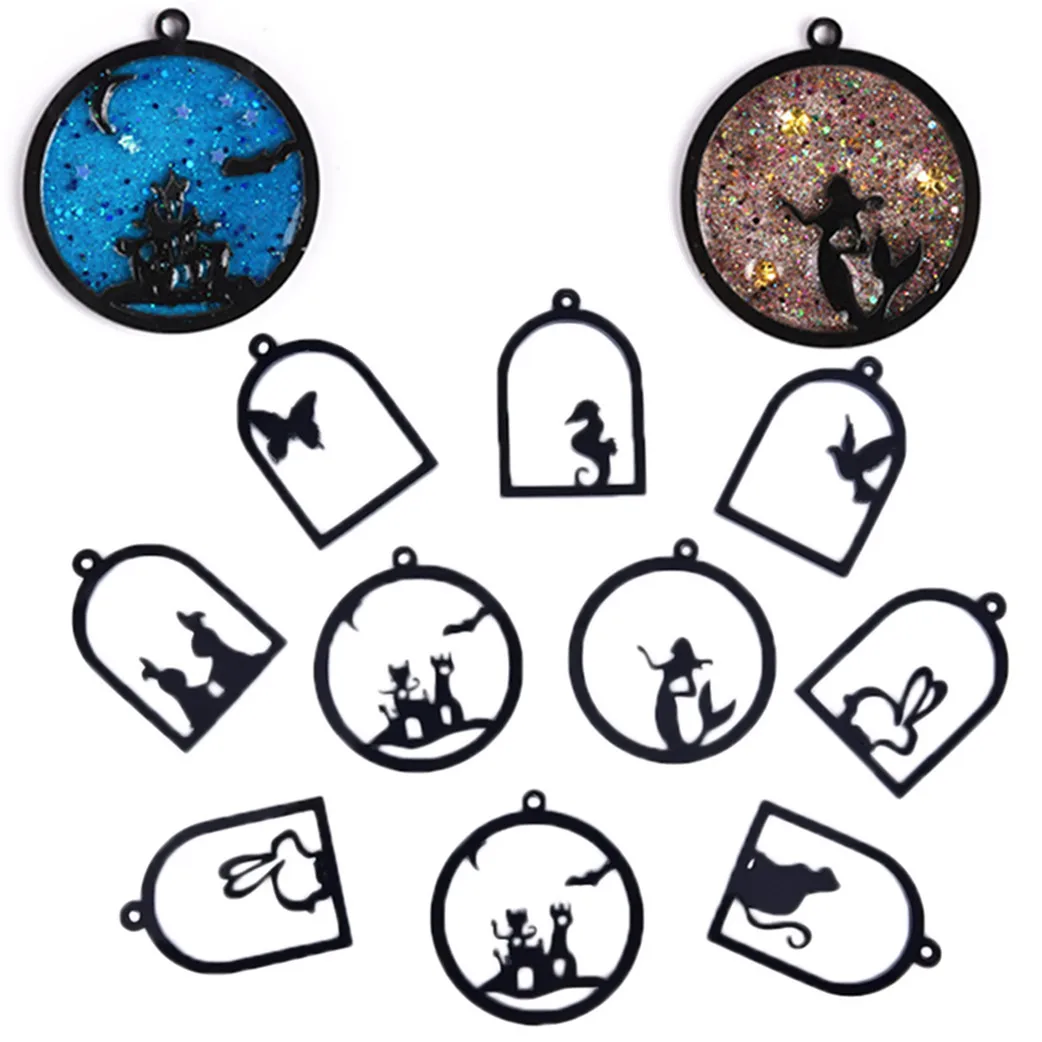 

10Pcs Acrylic Butterfly Fish Cat Girl Rabbit Animal DIY Animal Frame Pendant Bezel Setting Cabochon UV Resin Charms Christmas