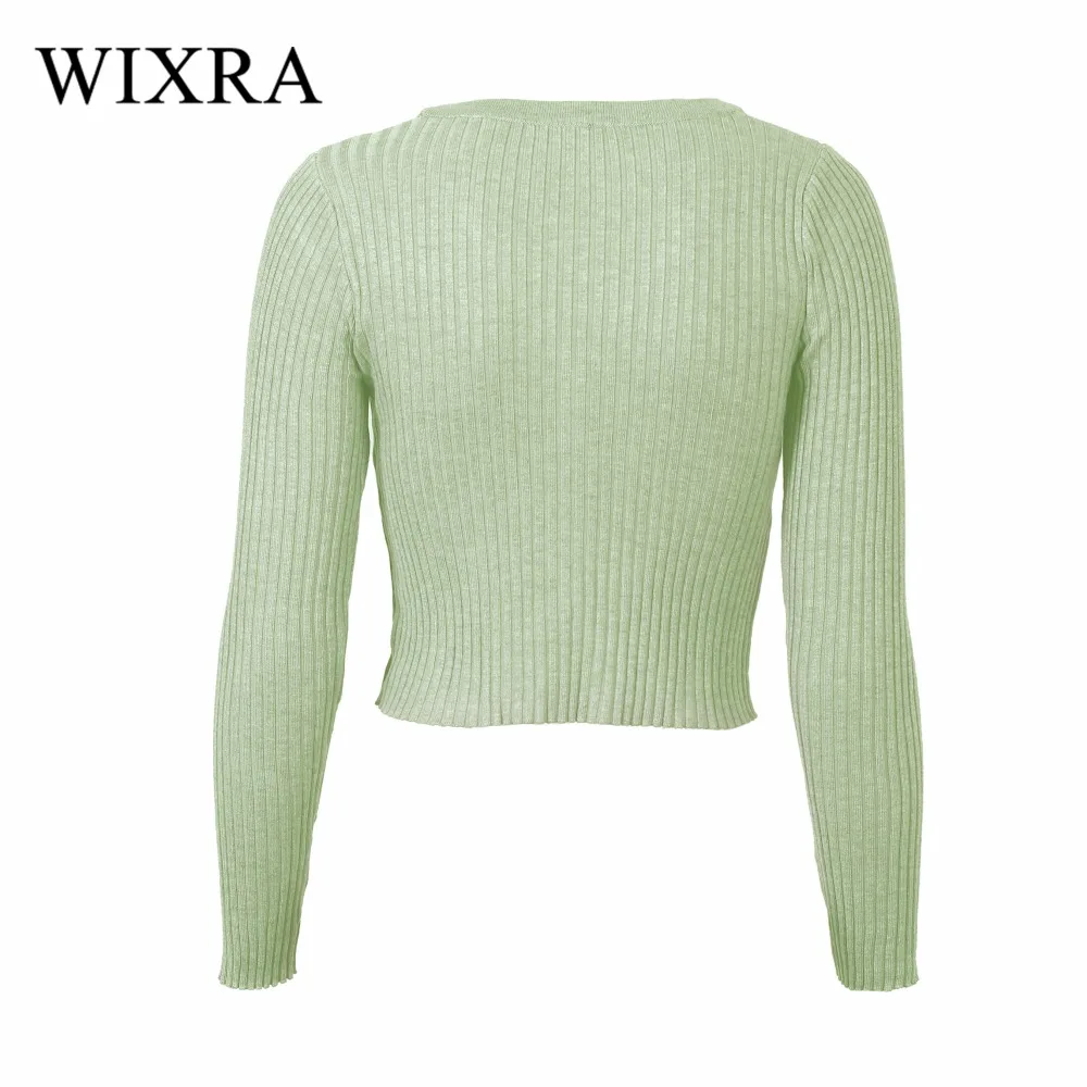 Wixra دافئة و سحر جديد إمرأة سترة محبوك سترة معطف طويل الأكمام بالأزرار الإناث عارضة الخامس الرقبة المرأة قصيرة المحاصيل القمم
