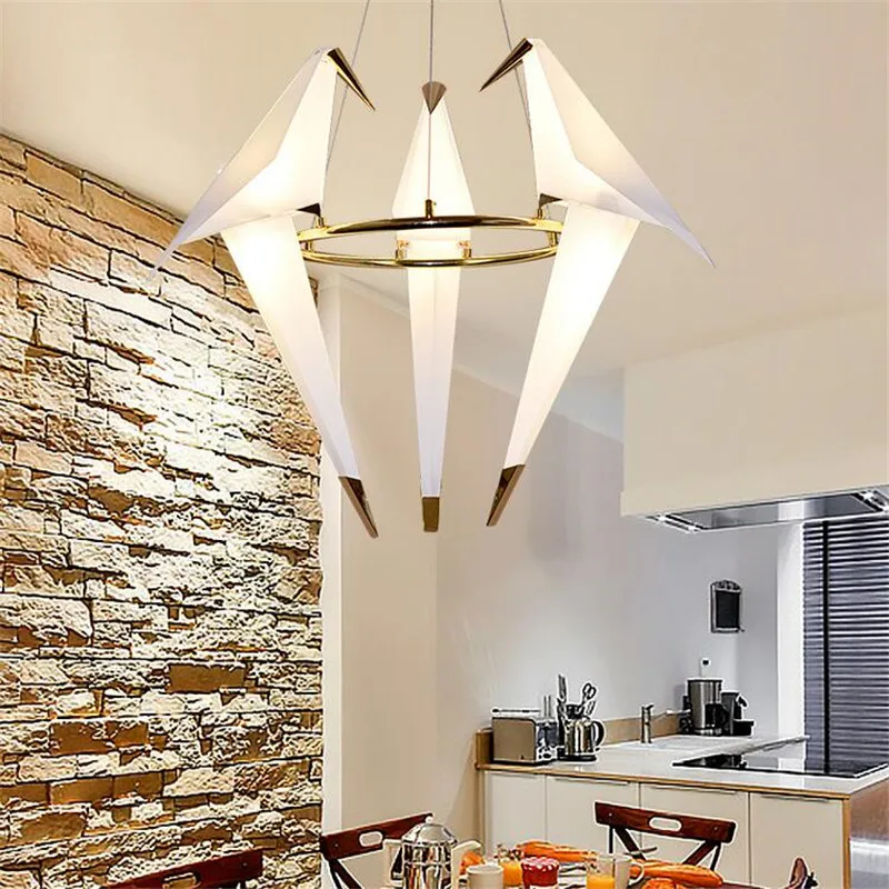 Gold Bird Cage pendant Lamp Living room Bedroom origami bird light Kitchen Dining room Paper