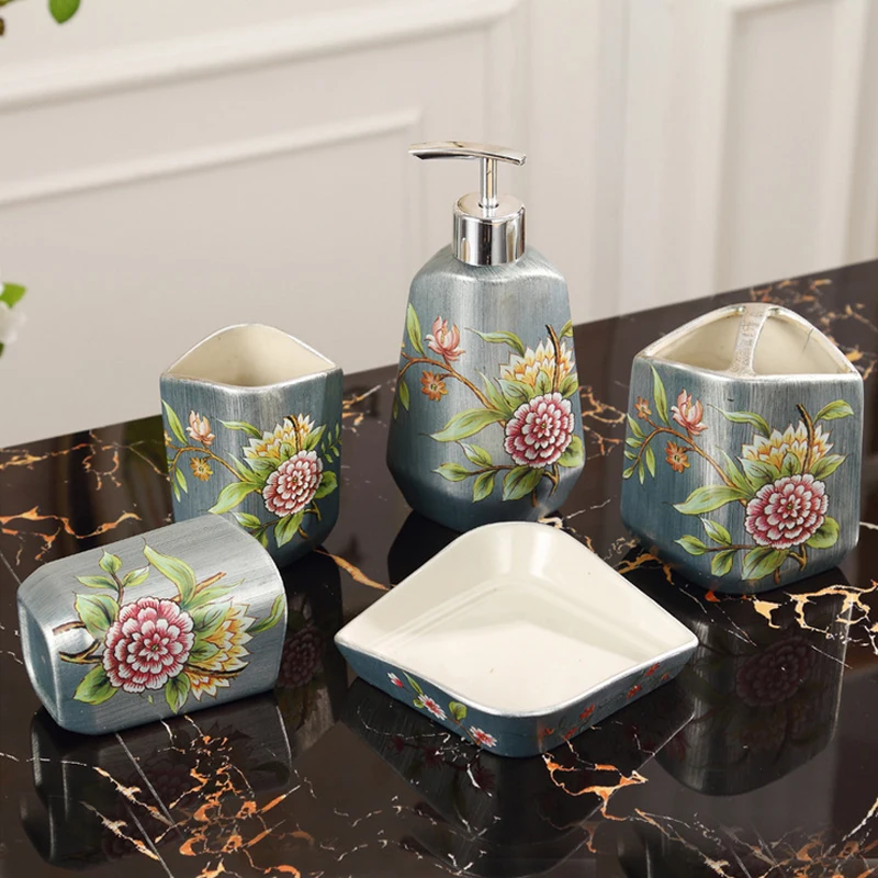 European Baroque Style Ceramic Bathroom Set Fivepiece European Baroque Style Ceramic Bathroom Set Fivepiece Accessories Toiletries Toothbrush Cups With Soap Box Kit In