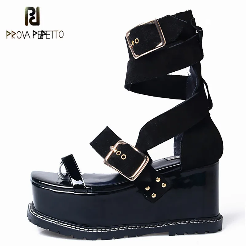 

Prova Perfetto 2017 New Arrival Thickness Bottom Buckle Strap Leisure Woman Sandals Peep Toe Koean Design High Heel Shoes