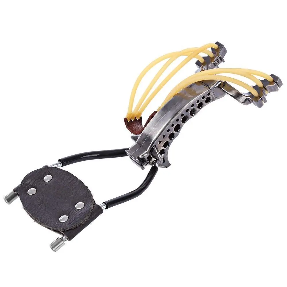 Powerful Hunting Slingshot With Rubber Band Tubing PU Leather Catapult