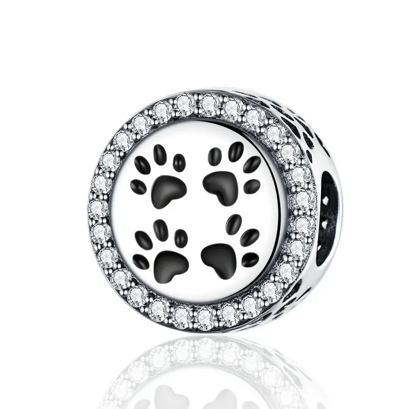 

MOWIMO Original Dog Cat Paw Footprint Beads 925 Sterling Silver Fit DIY Pandora Bracelet Charms Beads For Jewelry Making BKC1186