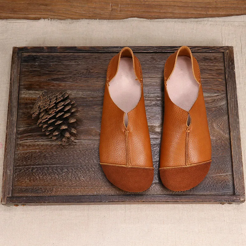 

Spring and autumn new casual leather comfortable single shoes retro art shallow mouth handmade color matching soft bottom shoes