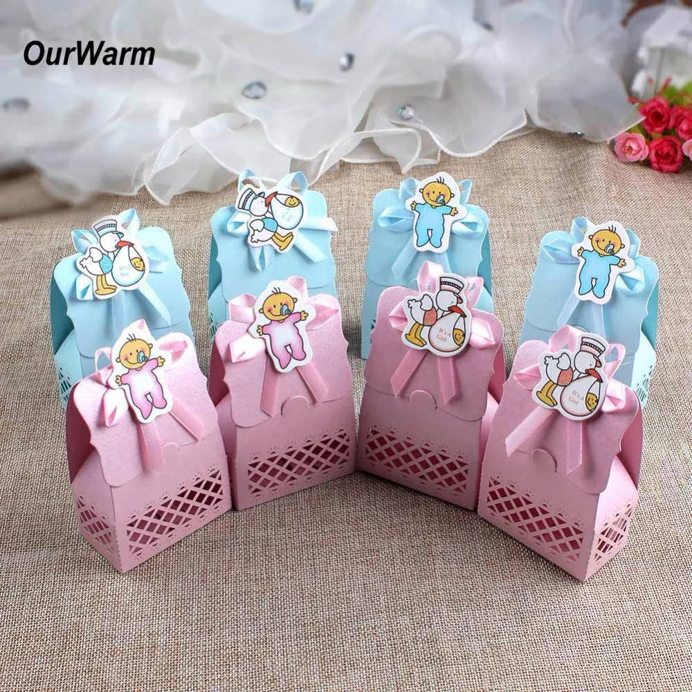 Ourwarm 48 шт. Baby Shower сувениры и подарки сумка Бумага коробка конфет для ребенка душ Аксессуары мальчик девочка День рождения поставки