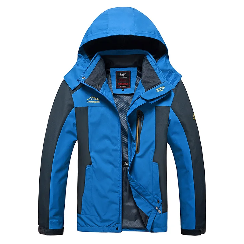 Зимняя флисовая военная куртка Мужская ветрозащитная водонепроницаемая верхняя одежда парка Толстая ветровка теплый плащ пальто размера плюс 8XL пальто - Цвет: blue thin