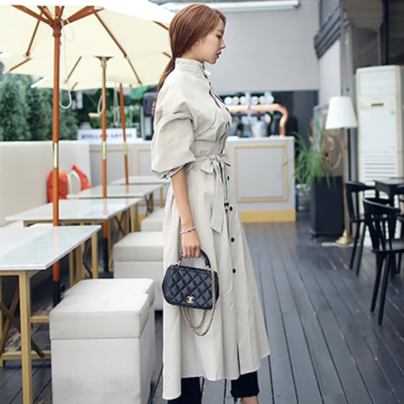 New 2019 Spring Windbreaker Women Single-Breasted Loose A-line Trench Coat Elegant Chic Sashes Outerwear Bussiness Long Trench