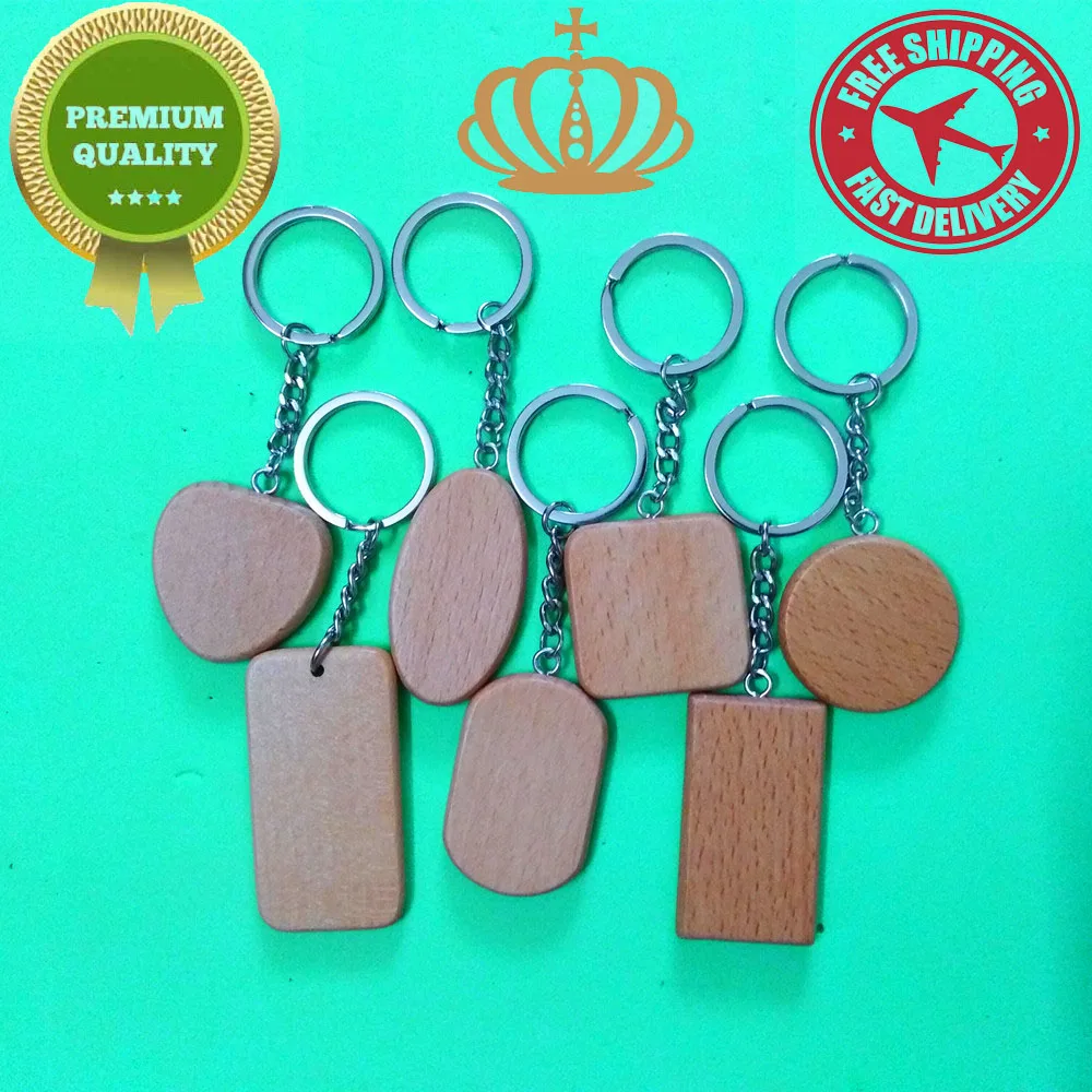 

1 Pcs Wooden Keychain DIY Blank Keyring Round/Square/Rectangle/oval/Heart/Shield keychain Anti Lost Wood Gifts Customized