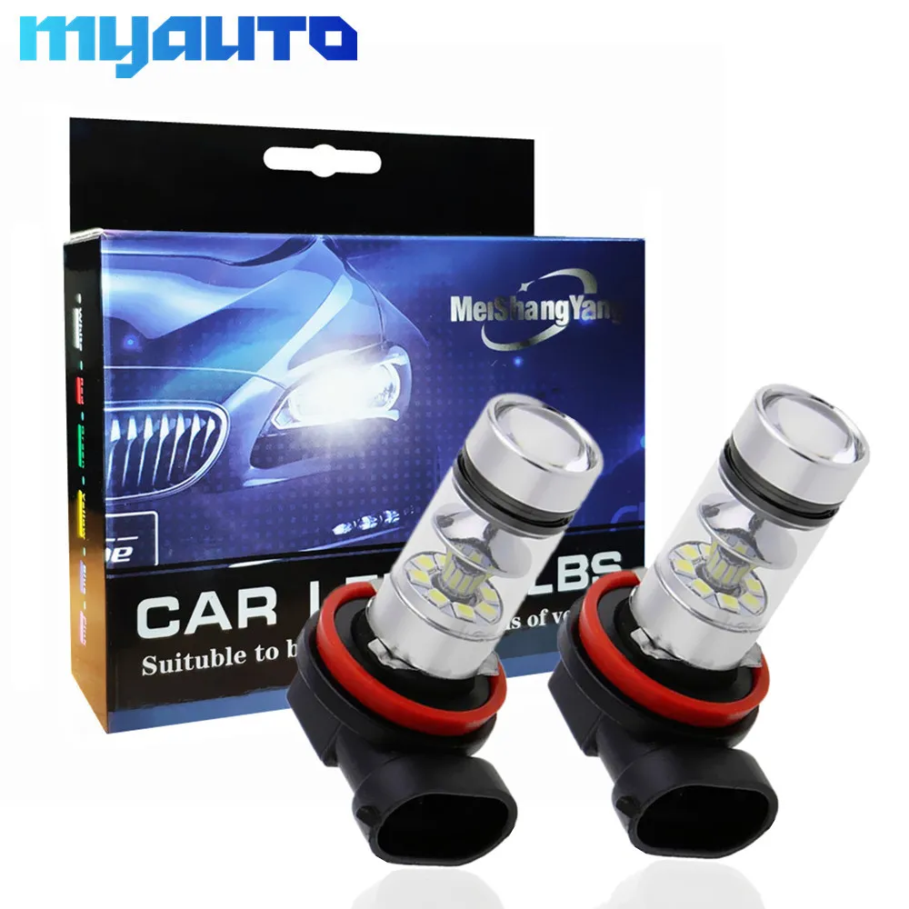 2Pcs 100W H8 H11 High Bright LED Bulbs Fog Lights SMD Driving Tail Lamp Car Light Source parking 1250LM 12V-24V Auto 6000K White |