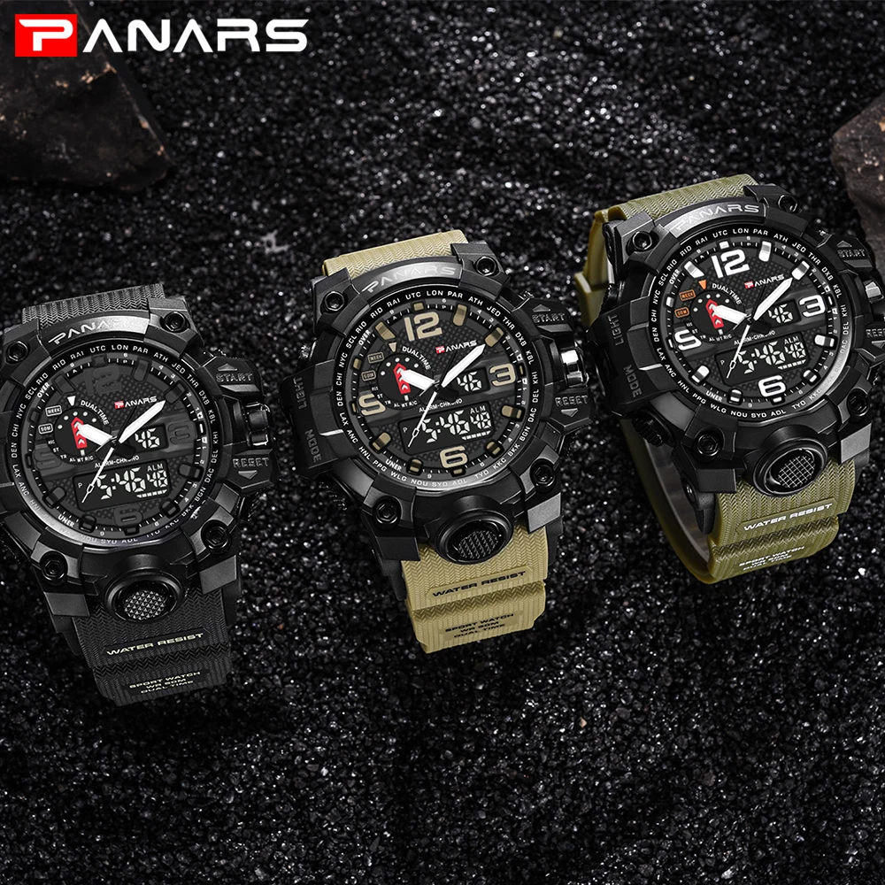 Panars Men's Watches Modern Digital Watch LED Analog Electronic Quartz Watches 50M Waterproof Sport Hand Watch Man With Compass