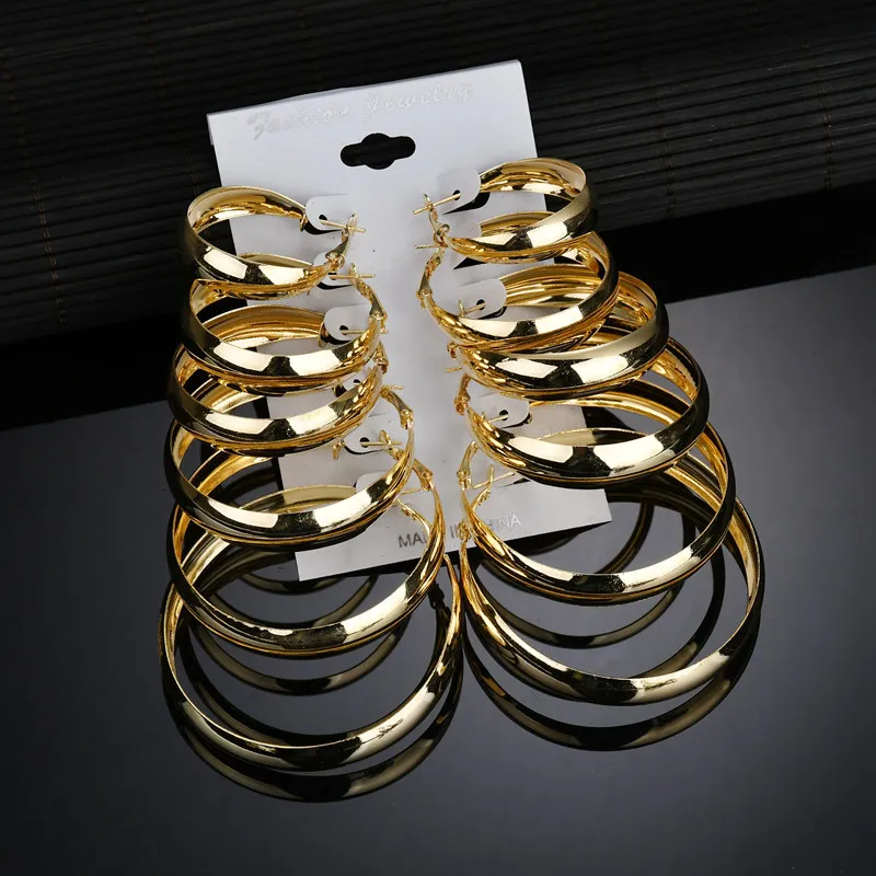 

6 Pairs/Set Hot Lady Hoop Earrings Big Smooth Circle Round Earring Celebrity Brand Party Earings for Women Jewelry Brincos