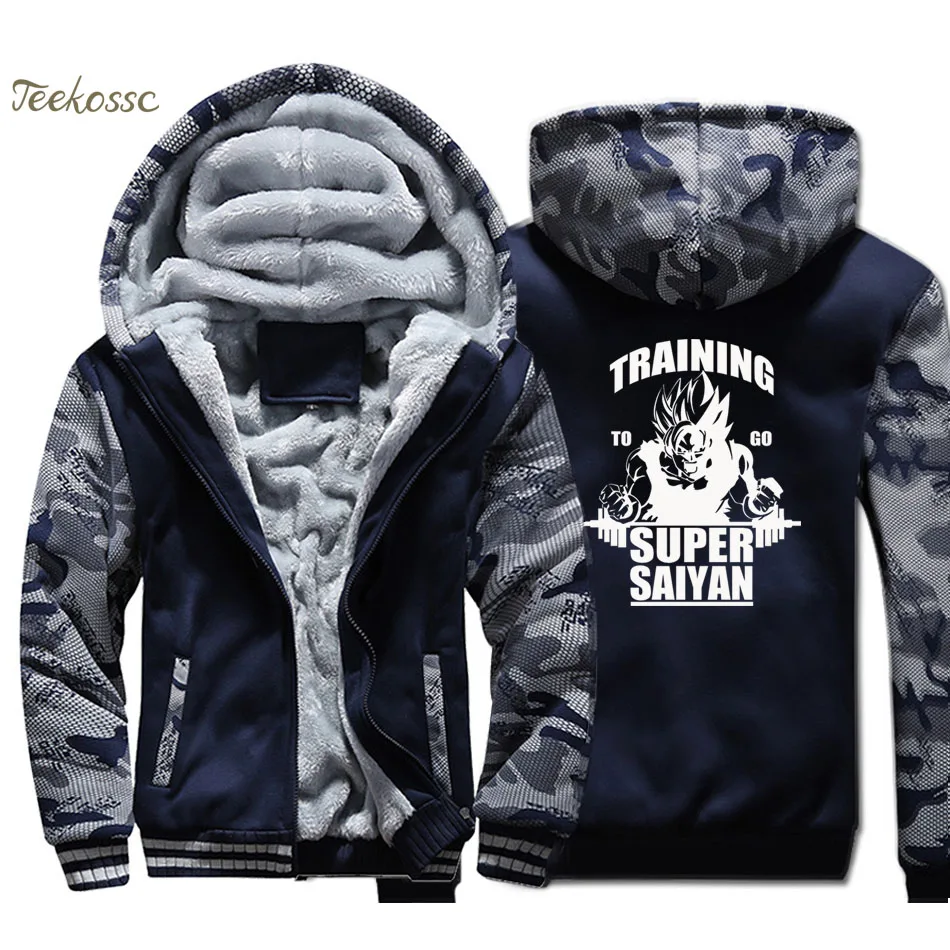 

Super Saiyan Training Hoodie Men Dragon Ball Hooded Sweatshirt Japan Anime Coat 2018 Winter Thick Fleece Warm Camouflage Jacket