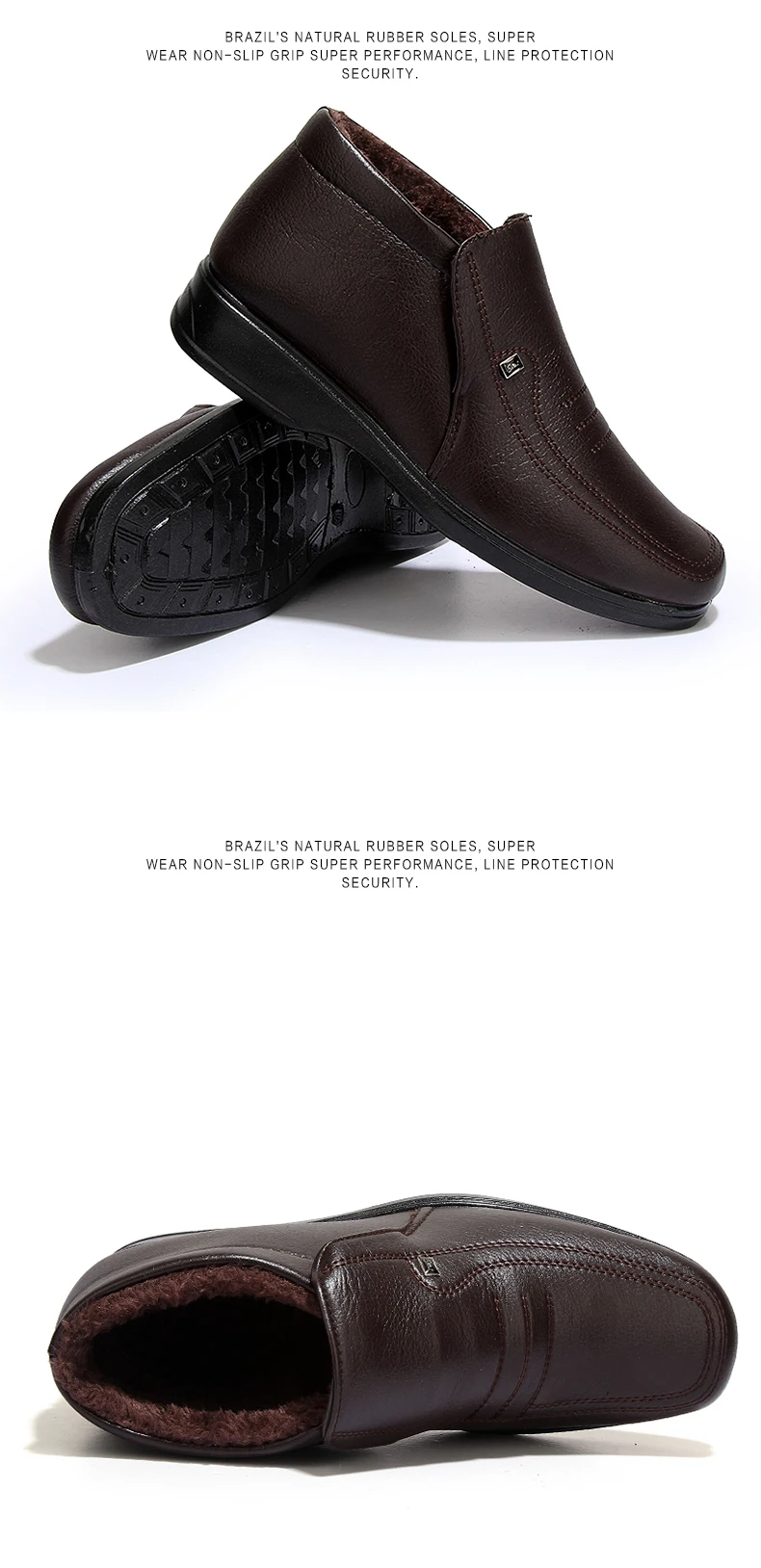 Brand Men's Boots Warm Fur Leather Ankle Shoes British Style Father Gift Winter Black Brown Casual Waterproof  Shoe (11)