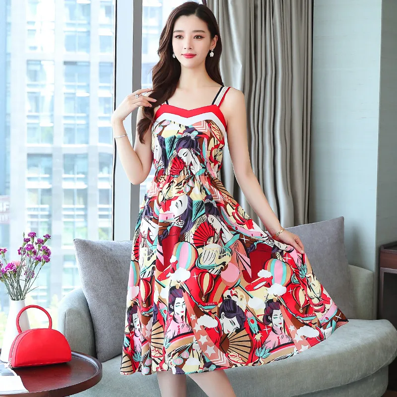 

Summer Print Party Women Boho Long Elegant Lady Loose Vacation Midi Dress Vintage Casual Korean Runway Vestidos