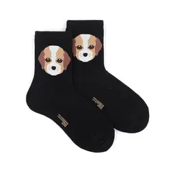 Однотонные носки с принтом собаки аниамл; сезон весна-лето; женские хлопковые носки; мягкие удобные дышащие носки с милым забавным
