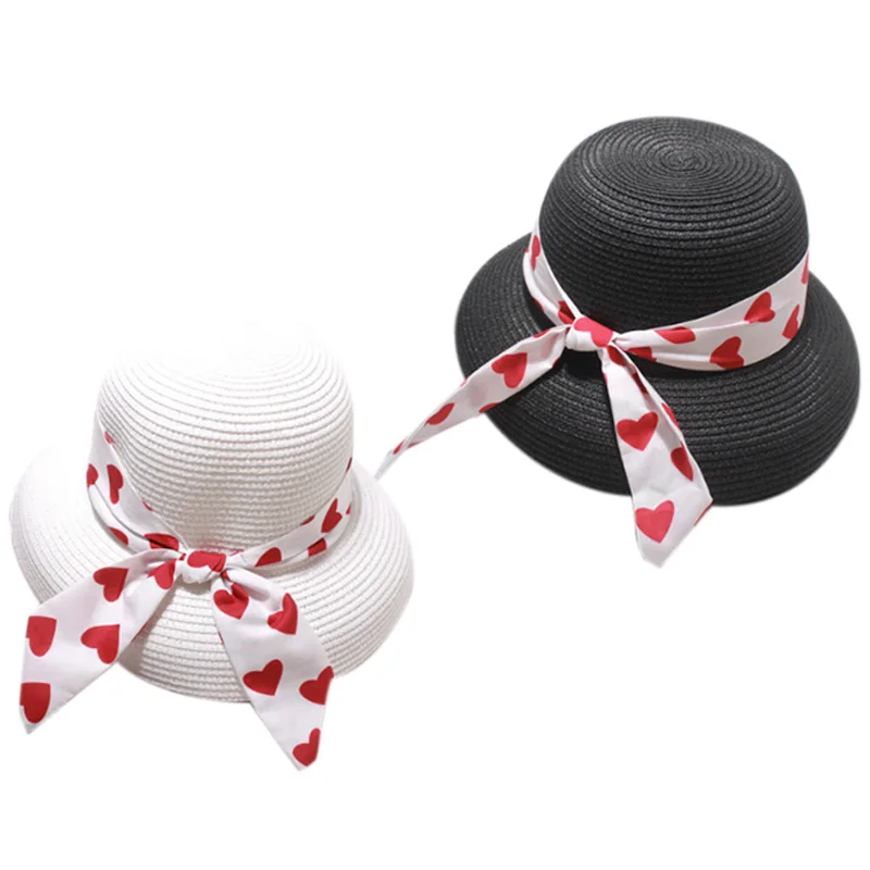 Women Straw Hat With Big Bow White Black Wide Brim Floppy Foldable Beach Hats Female Ladies Spring Summer Visor Sun Caps