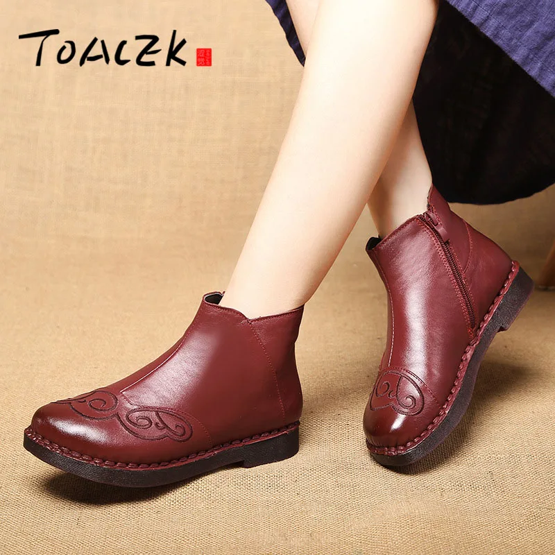 

National wind cowhide retro womens short boots winter leather mom shoes soft bottom handmade women's shoes