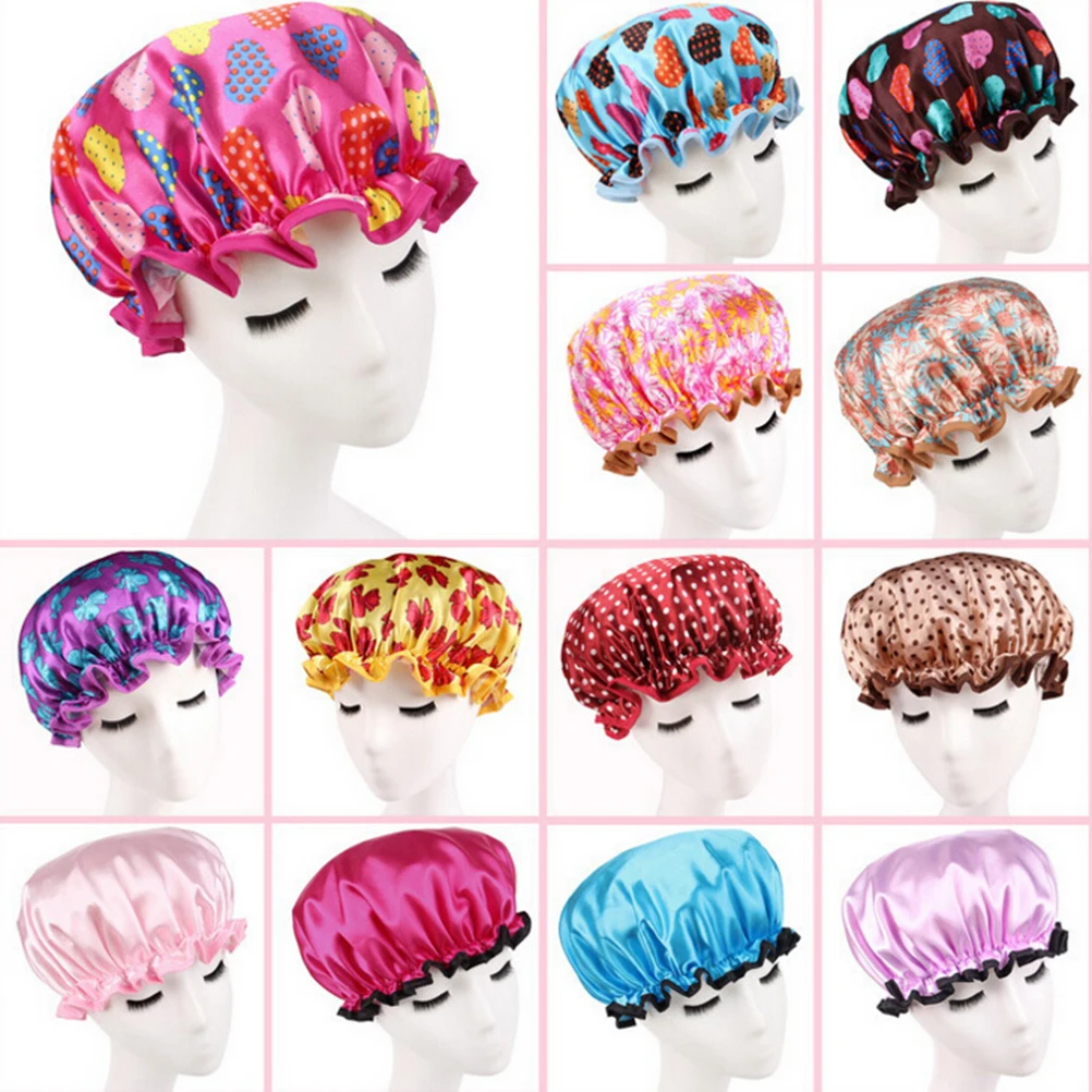 Lovely Thick Women Waterproof Shower Cap Printing Elastic Shower Caps