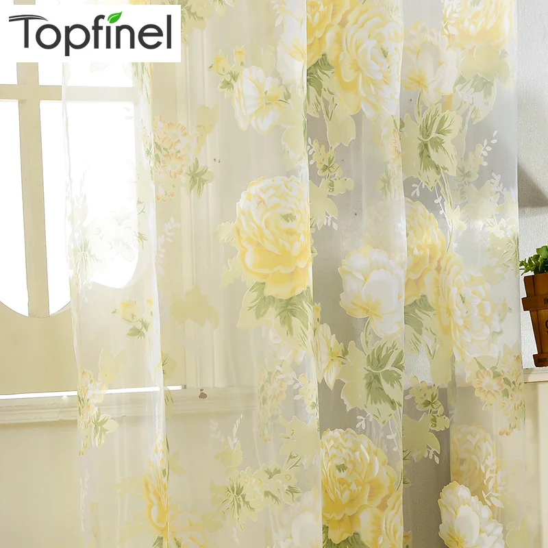 

Top Finel New Yellow Floral Print Tulle Curtains for Window Elegant Yarn Curtains for Living Room Bedroom Kitchen Curtain Drapes