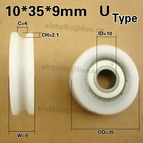 

[U1035-9]Free Shipping 10PCS U type 6000zz bearing pilley 10mm*35mm*9mm U groove pulley wheel nylon roller