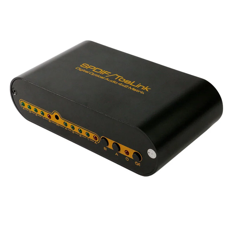 

1 pcs SPDIF TOSLINK Digital Optical Audio True Matrix 4x2 Switch Switcher Splitter 4 In 2 Out Video Converter Remote Control