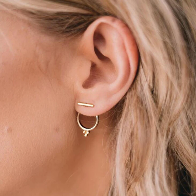 

Tocona 2pc Bohemian Chic Round Earrings Alloy Silver Gold Ear Jackets Earrings for Women Tiny Bar Ear Pendientes Brincos 4134