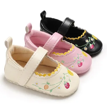 

Baby Girls Princess Flower Embroidery PU Toddler Shoes Soft Bottom Anti-slip Spring Autumn First Walkers Shoes