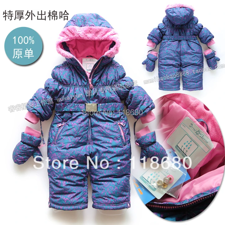

Free shipping Retail winter rompers baby clothing infant overall baby girl cotton rompers kids thicke warm jumpsuit