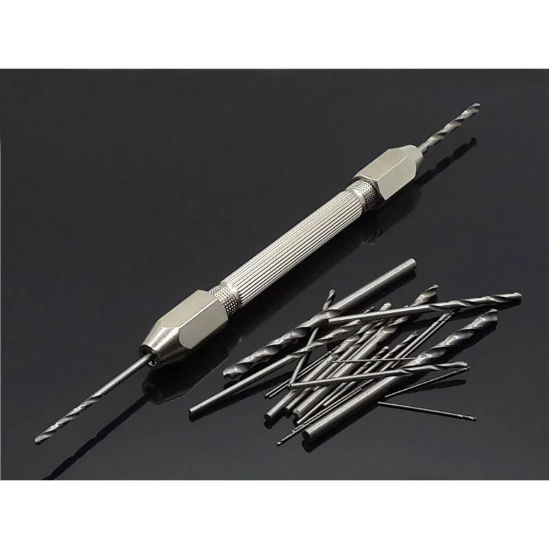 

Mini Micro Aluminum 0.3-3.5mm Holder Double Hand Drill With Keyless Chuck Rotary Tools Wood Drilling + HSS Twist Drill Bits Set