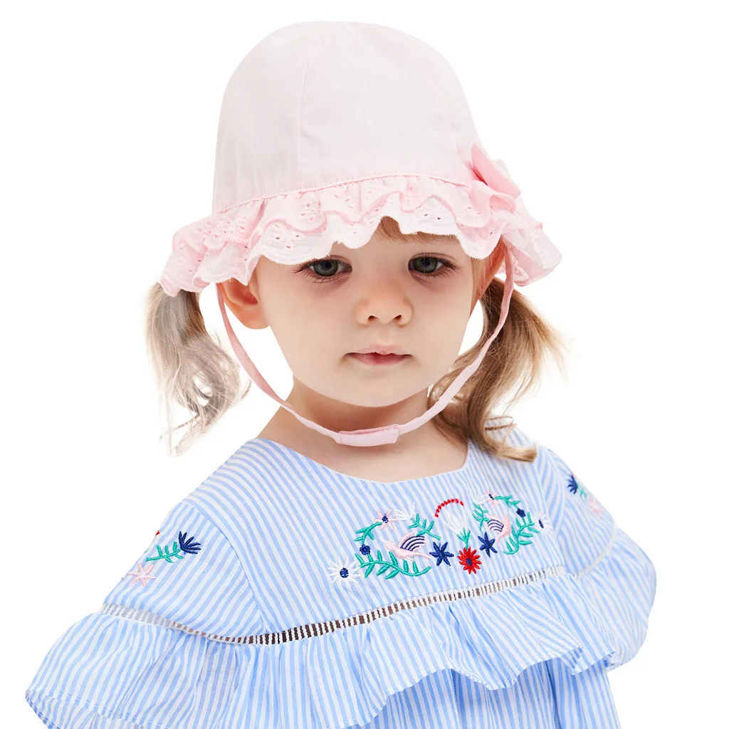 Мягкая пляжная шапка с кружевным бантом для маленьких девочек, однотонные солнцезащитные шляпы принцессы, защитные шапки для девочек, детские шапки, детская шапочка