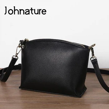 

Johnature 2020 Flap Genuine Leather Casual Solid Zipper Soft Silt Pocket Versatile Sewing Women Handbag Shoulder & Crossbody Bag