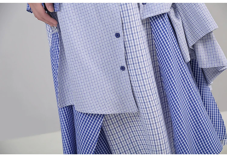 Korean Style Women Summer Asymmetrical Blue Striped Casual Skirt Ruffles Elastic Waist Ladies Stylish Skirt Robe Femme 5243