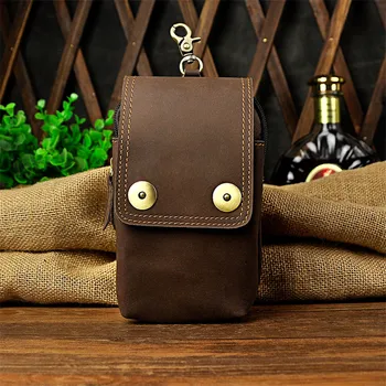 

Retro Waist Bags Genuine Leather Men Fanny Pack Belt Bags Phone Pouch Bag Travel Waist Pack Portable Small Waist Pouch with Hook