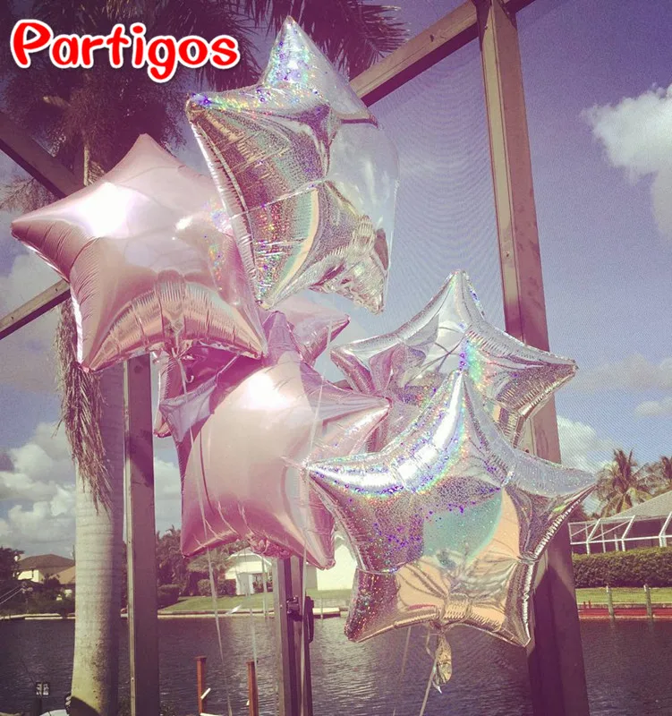 

6pcs 18inch Pink Laser Silver star Foil Balloons Wedding Birthday Christmas Party Helium star Globos Baby Shower Decoration Ball