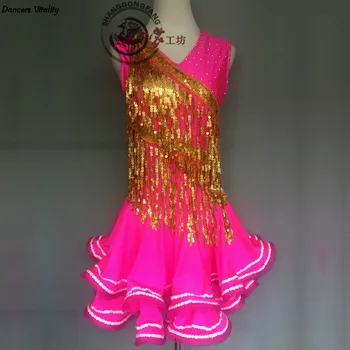 

Women Latin Dance Collar Clothes Rumba Cha-Cha Dance Dress Girls Latin Dance Professional Sleeveless V back Latin Costumes